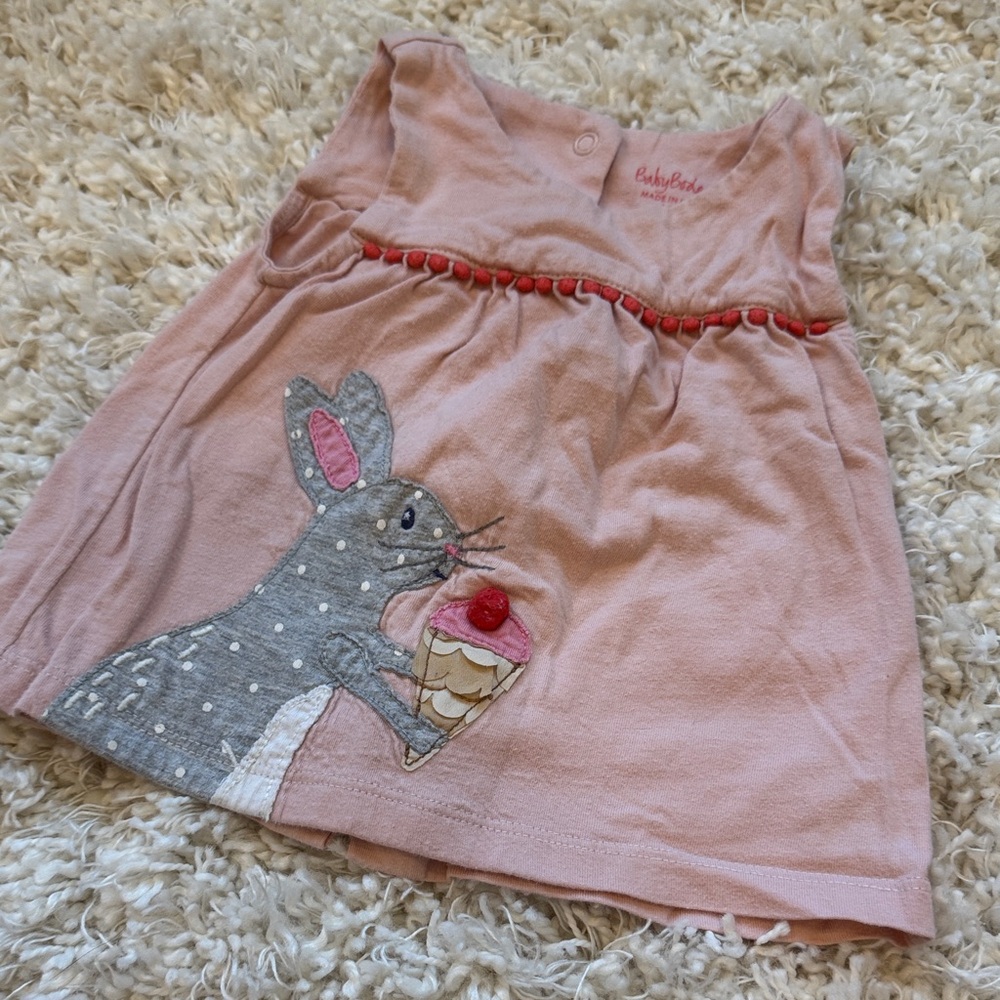+BABY BODEN+ Pink Baby Tunic Dresswith Bunny and Ice Cream Design